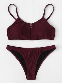 Zipper Front Bikini Set