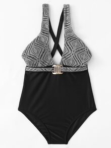 Lace Overlay Criss Cross Swimsuit