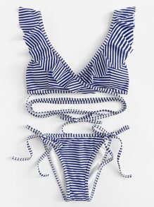 Ruffle Striped Bikini Set