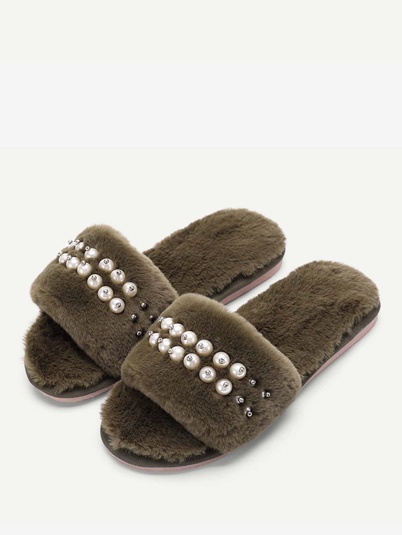 Открытый палец Цвета хаки Тапочки