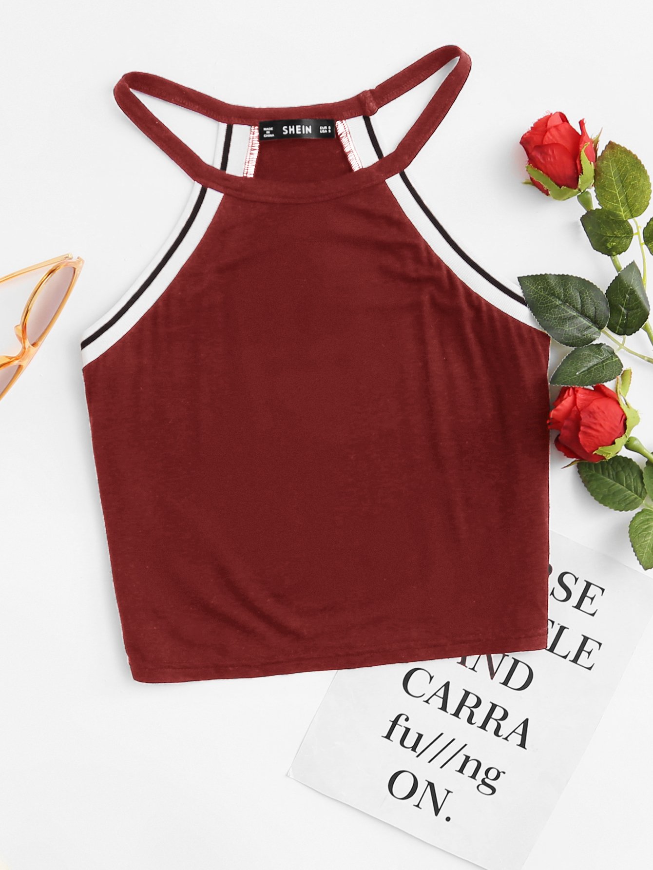 Striped Trim Halter Top