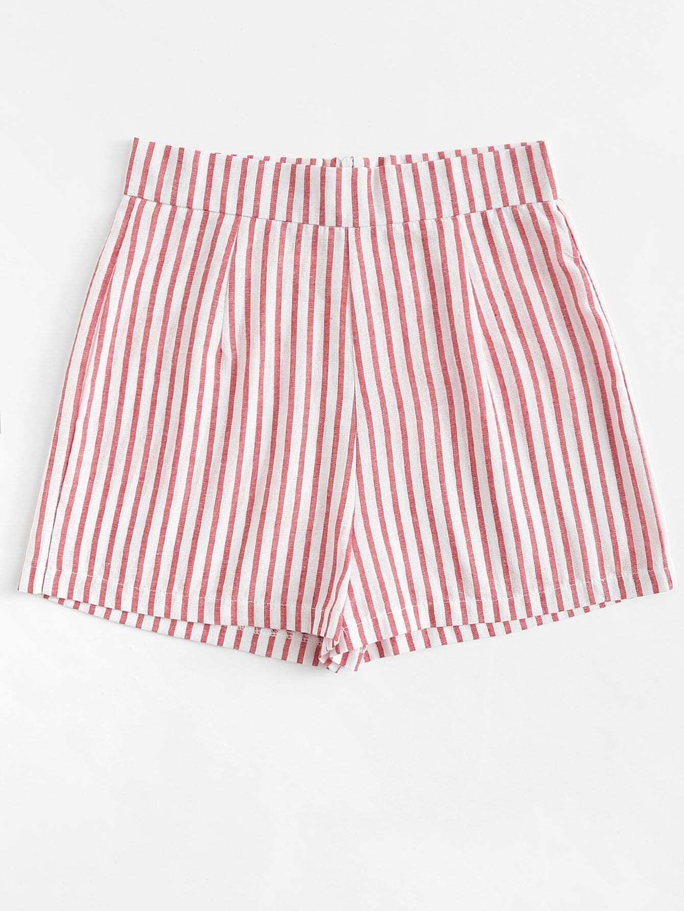 Zip Up Back Striped Shorts