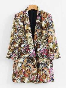 Foliage Print Cuffed Blazer
