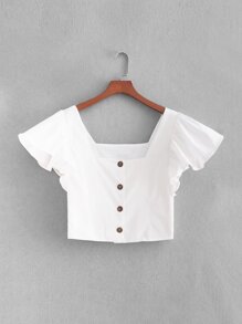 Butterfly Sleeve Button Through Crop Blouse