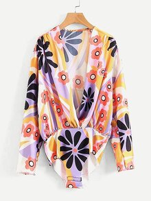 All Over Florals Surplice Blouse Bodysuit