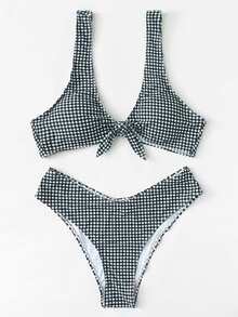 Knot Front Gingham Bikini Set