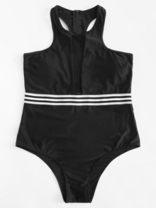 Striped Zipper Back Swimsuit