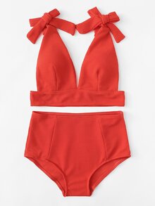 Self Tie Plain Bikini Set