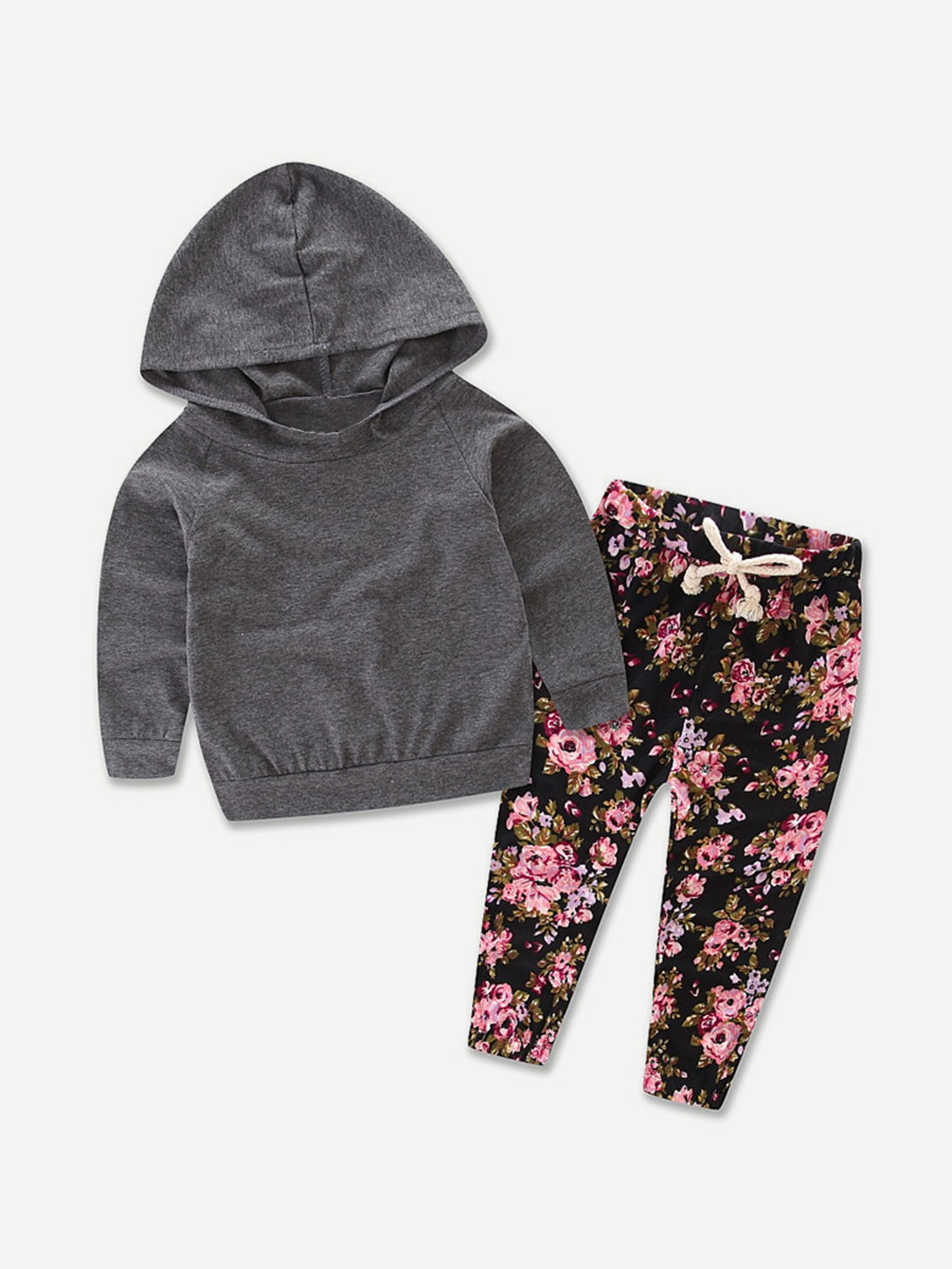 Girls Hooded Sweatshirt With Drawstring Calico Print Pants