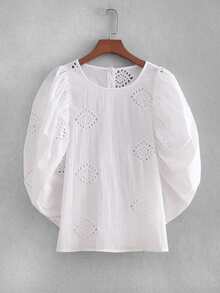 Eyelet Embroidered Button Back Blouse