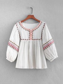 Embroidered Babydoll Blouse
