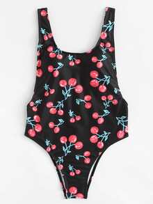 Fruit Print Low Back Swimsuit