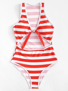 Knot Front Striped Swimsuit
