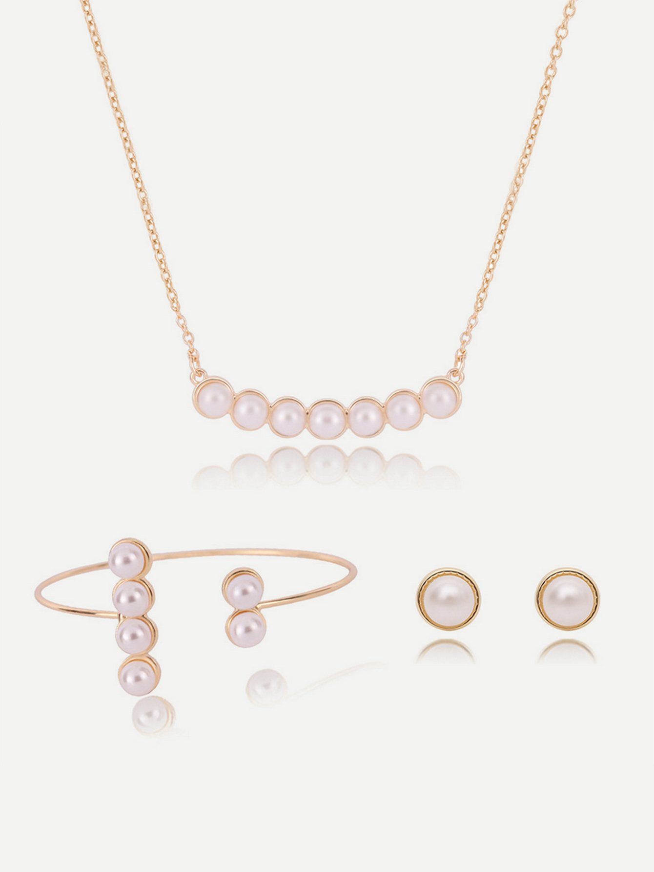 Faux Pearl Chain Necklace & Earrings Bracelet