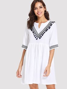Stripe Contrast Tassel Decoration Dress