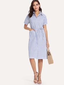 Tie Waist Stripe Shirt Dress