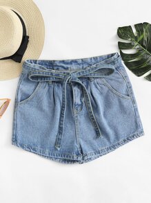 Tie Waist Denim Shorts