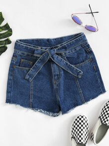Bow Tie Waist Denim Shorts