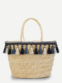 Tassel Detail Straw Bag