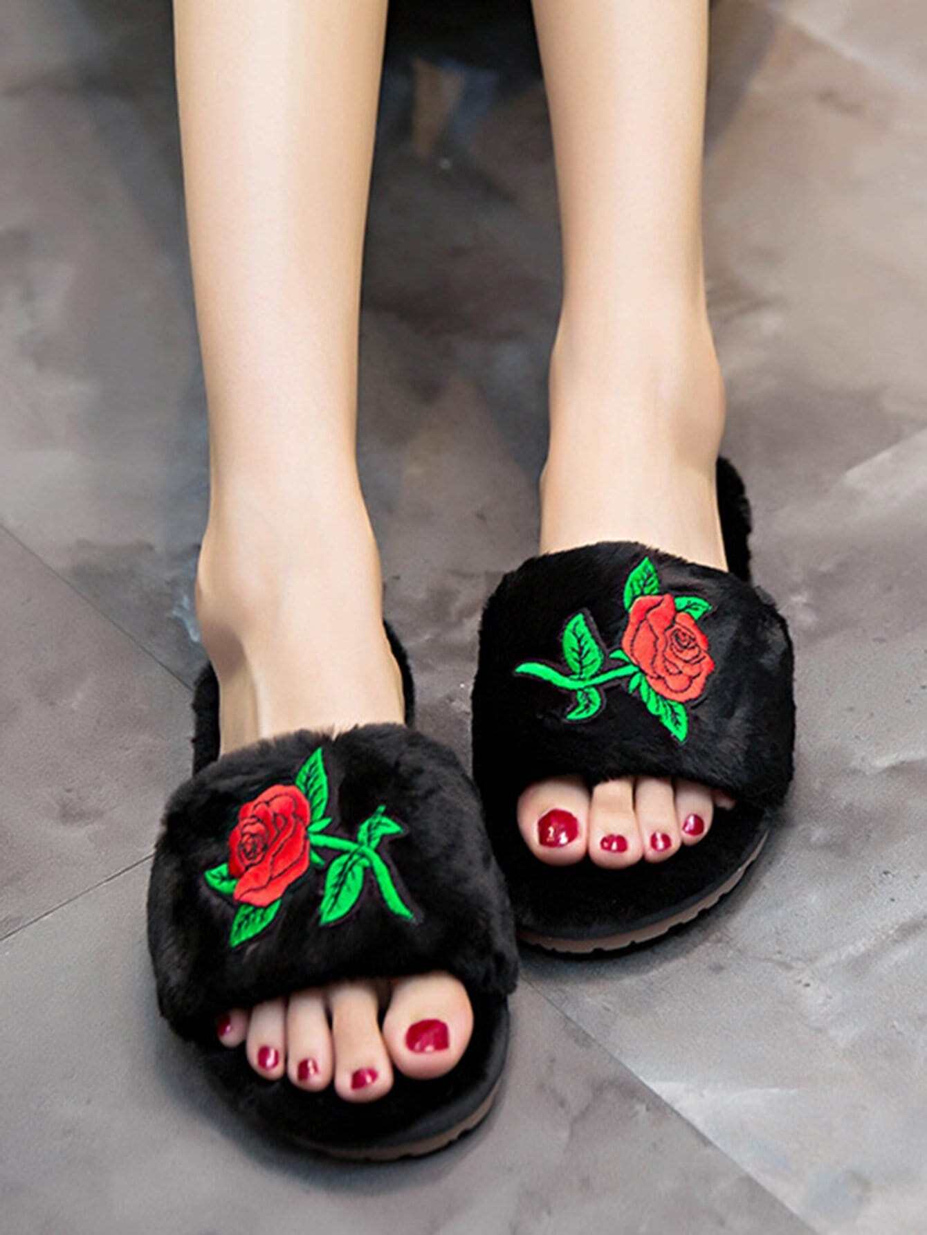 Открытый палец Чёрный Тапочки