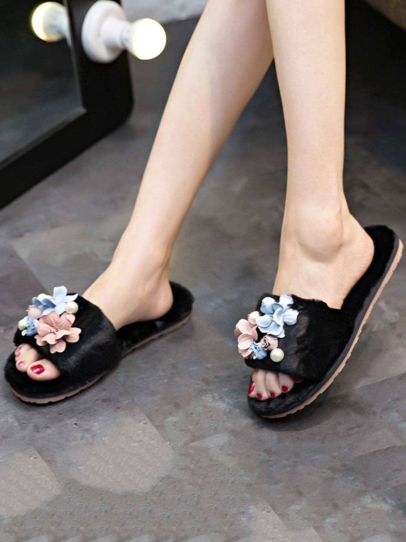 Открытый палец Чёрный Тапочки