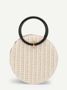 Ring Detail Straw Round Chain Bag 