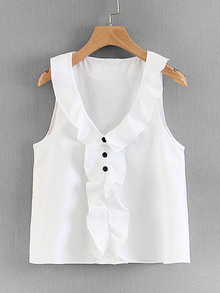 Ruffle Trim Button Detail Top