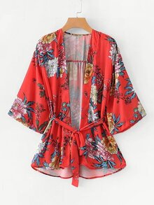 All Over Florals Belted Kimono