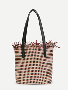 Raw Trim Straw Tote Bag