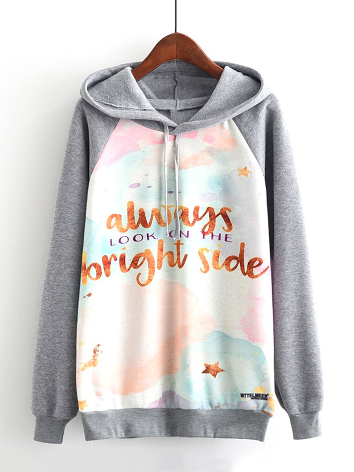 Slogan Print Raglan Sleeve Sweatshirt contrast raglan sleeve hooded slogan print crop sweatshirt