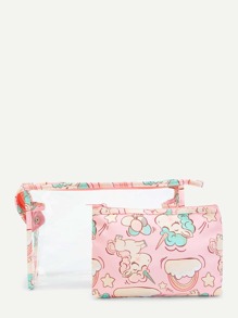 Cartoon Print Combination Makeup Bag