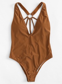 V Plunge Caged Back Swimsuit