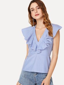 Ruffle V-Neck Strip Sleeveless Top