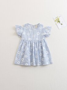 Kids Floral Stripe Cold Shoulder Dress