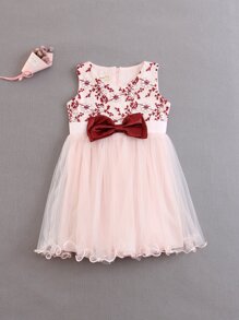 Kids Bow Mesh Contrast Dress