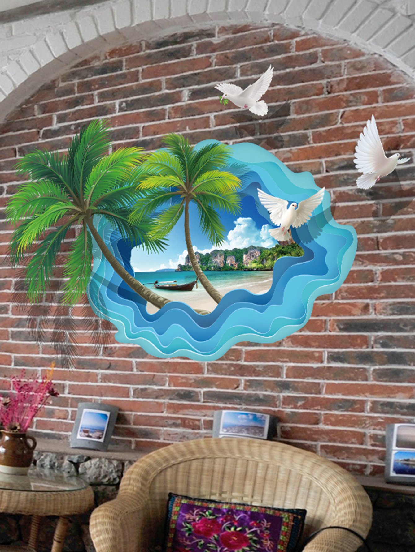 Beach with Coconut Palm Wall Decal sandy beach floor decal