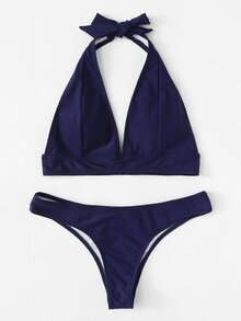 Plain Halter Bikini Set
