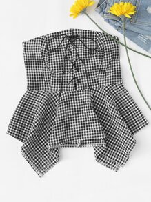 Gingham Lace up Asymmetric Tube Top