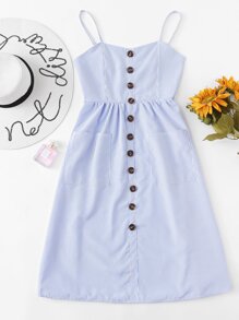 Striped Button Down Cami Dress