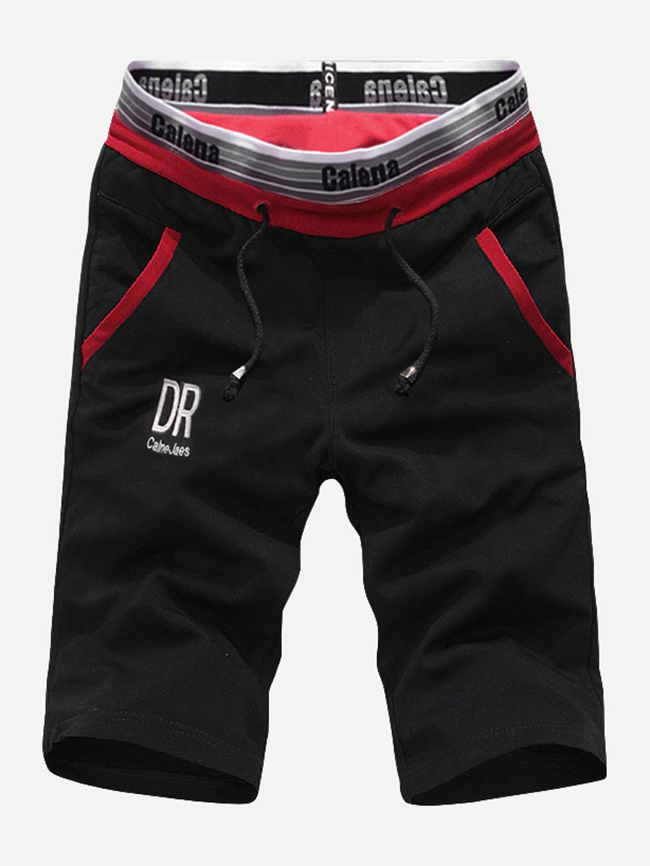 Men Letter Drawstring Pockets Cropped Trousers