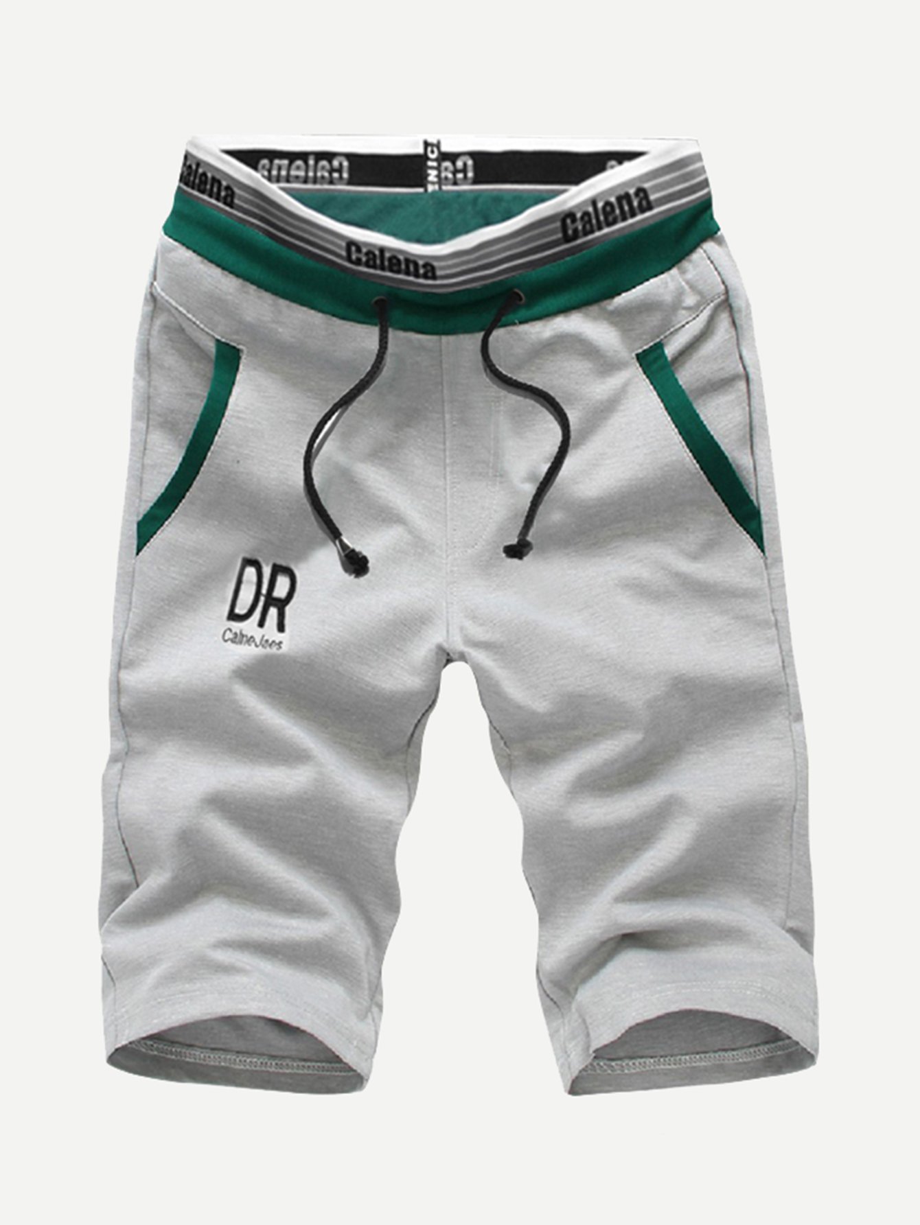 Men Letter Drawstring Pockets Cropped Trousers