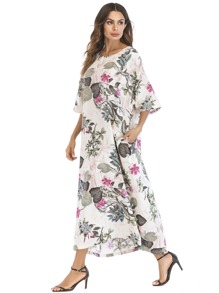 Botanical Print Hidden Pocket Longline Dress