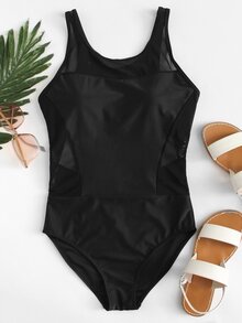 Mesh Panel Cutout Back Swimsuit
