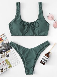 Cut Out Knot Front Bikini Set