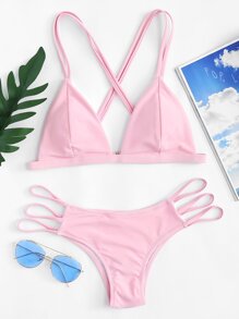 Solid Strappy Bikini Set