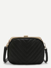 Chevron Detail Clip Top Crossbody Bag