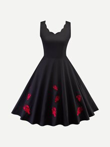Crayfish Embroidery Zip Up Back Dress