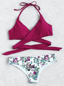 Crisscross Front Halter Bikini Set