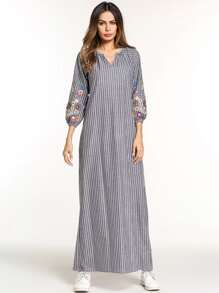 Botanical Embroidered Stripe Longline Dress