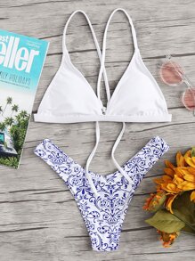 Porcelain Print Triangle Bikini Set